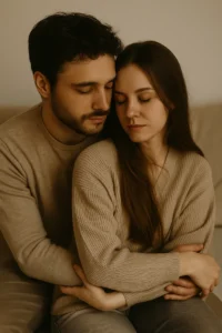 Couple lying close together, rediscovering desire