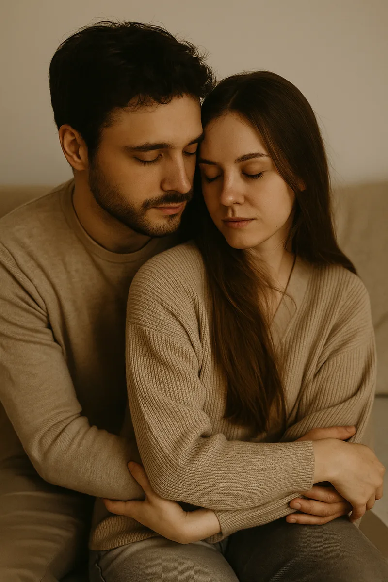 Couple lying close together, rediscovering desire