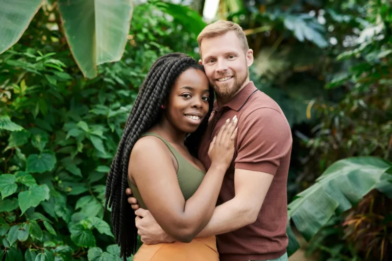 Intercultural couple talking with each other